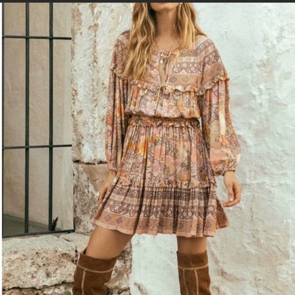 Boho Chic Floral Print Front Tie Dress - Picture 2 of 5